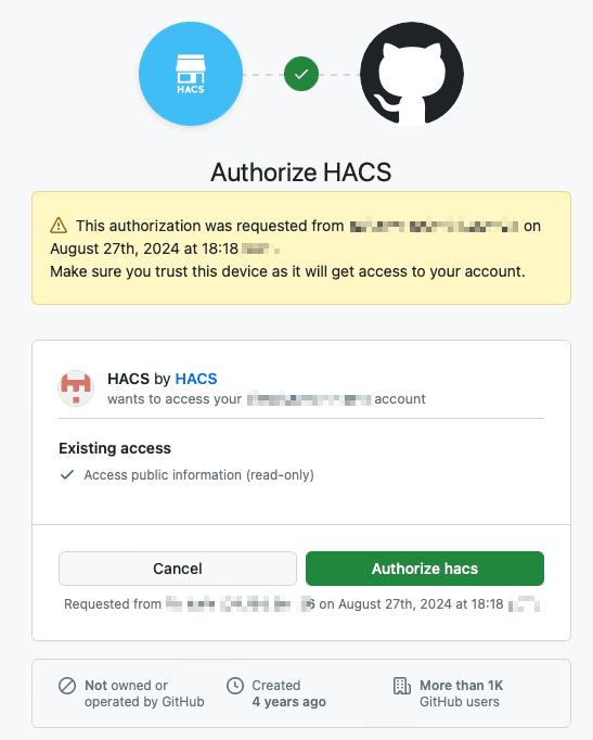 Authorize HACS